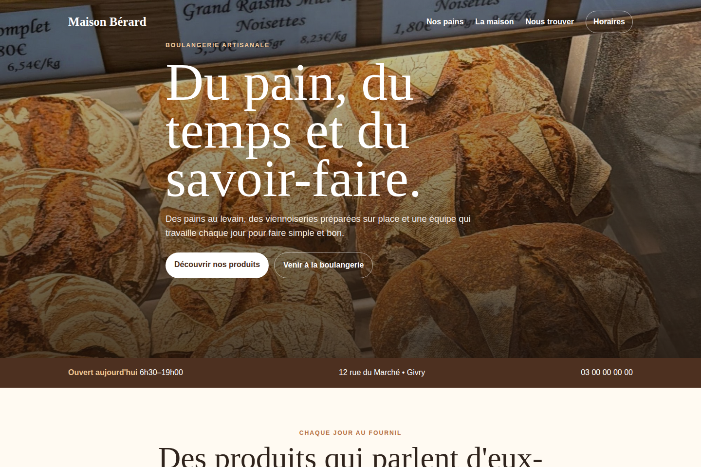 Maquette de site internet pour une boulangerie artisanale