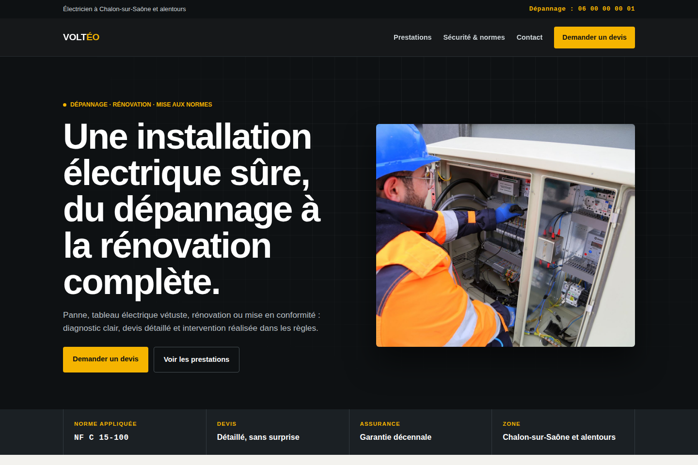 Maquette de site internet pour une entreprise d’électricité