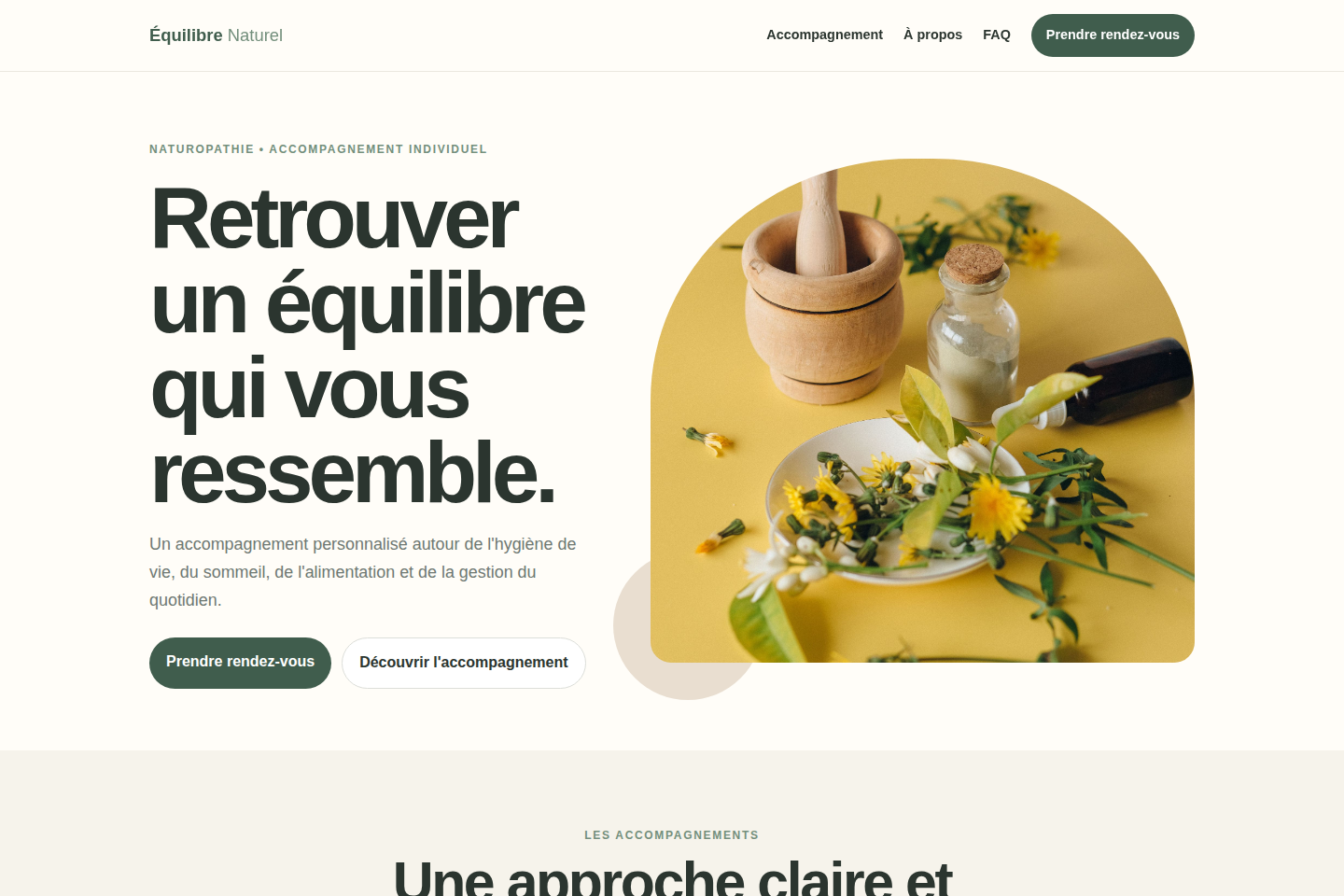 Maquette de site internet pour une activité de naturopathie