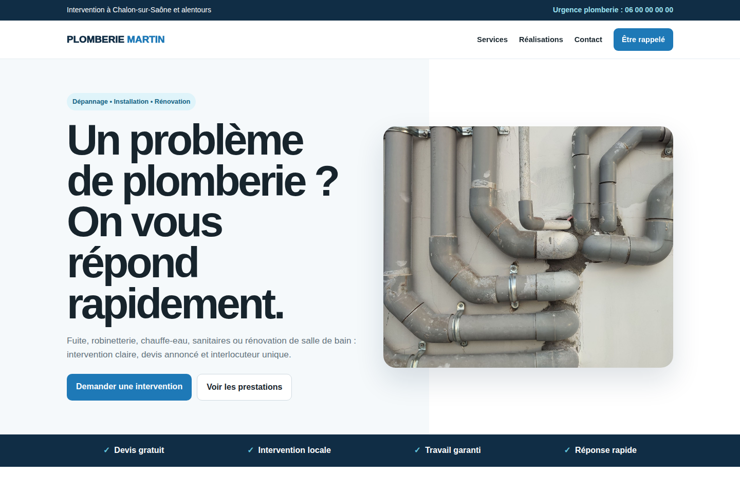 Maquette de site internet pour un artisan plombier