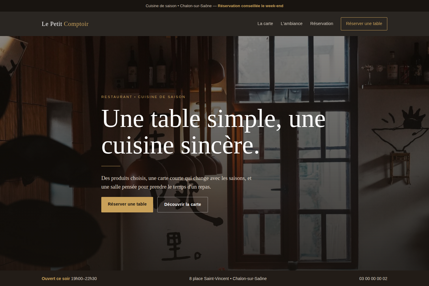 Maquette de site internet pour un restaurant